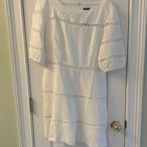 Ann Taylor White Lace Detail Long Sleeve Dress